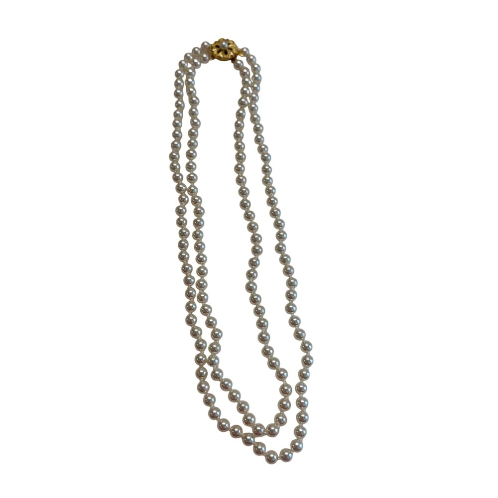 Faux Pearl Necklace Women Cream Excellent Double Strand Gold Clasp